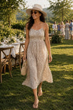 what to wear to a summer garden party, dress for a vineyard wedding, comfortable dress for outdoor events, flattering midi dress, lightweight dress for hot weather, dress for wine tasting, dress that can be dressed up or down, elegant casual summer dress