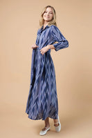 Guadalupe Design Luciana Dress Ikat Dress in Navy Blue;Ikat long belted shirt dress; 