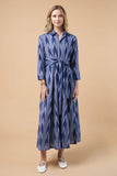 Guadalupe Design Luciana Dress Ikat Dress in Navy Blue;Ikat long belted shirt dress; 