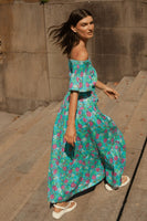 Guadalupe Design Momposina Camila Dress; Off The Shoulder Floral Dress; Turquoise Floral Dress; Summer Guest of Dress
