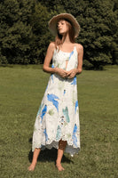 Guadalupe Design Parrot Dress;Summer Dress;Tropical Print Dress;Summer Midi Dress with Parrots; 