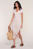 Heartloom Clothing Brie Dress Style 255A87A in Stone;Short Sleeve Slit Tee Shirt Midi Dress; 