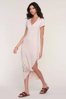 Heartloom Clothing Brie Dress Style 255A87A in Stone;Short Sleeve Slit Tee Shirt Midi Dress; 