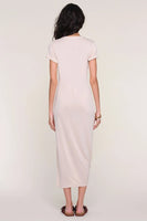 Heartloom Clothing Brie Dress Style 255A87A in Stone;Short Sleeve Slit Tee Shirt Midi Dress; 