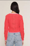 Heartloom Clothing Elaya Cardi Style 226SF5B in Flame; Pointelle Knit Red and Pink Chunky Cotton Blend Spring Cardigan