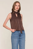 Heartloom Clothing Joey Top Style 259BV8C in Espresso; Skinny Scarf Neck Tie Detail Top