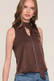 Heartloom Clothing Joey Top Style 259BV8C in Espresso; Skinny Scarf Neck Tie Detail Top
