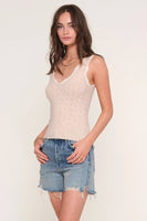 Heartloom Clothing Kayla Top Style 255SB5A in Oat;Pointelle Tank Top With Scalloped Contrast Trim; 