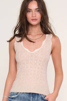 Heartloom Clothing Kayla Top Style 255SB5A in Oat;Pointelle Tank Top With Scalloped Contrast Trim; 