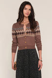 Heartloom Clothing Keane Cardi Style 259SP5B in Mocha; Fair isle Button Front Cardigan Sweater; 