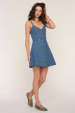 Heartloom Clothing Melinda Dress Style 255D73A in Breeze;Denim Mini Dress with a tiered skirt; Fit & Flare Button Front Denim Mini Dress