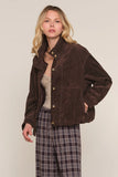 Heartloom Clothing Larissa Suede Jacket Style 267UK8B BTSWT in Bittersweet.  Real Suede, chocolate brown funnel neck jacket