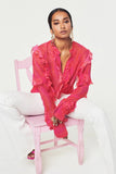 Hemant and Nandita Indu Frill Shirt Style HN-Indu-5612 in Pink;pink ruffle blouse;Hemant and Nandita Pink Ruffle top; 