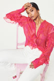 Hemant and Nandita Indu Frill Shirt Style HN-Indu-5612 in Pink;pink ruffle blouse;Hemant and Nandita Pink Ruffle top; 