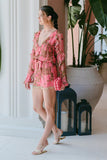 Hemant and Nandita Pakhi Romper Style HN-PAHKI-5595 in Pink Olive Green Floral;Elevated Summer Style;Summer Guest Of; 