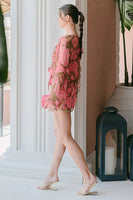 Hemant and Nandita Pakhi Romper Style HN-PAHKI-5595 in Pink Olive Green Floral;Elevated Summer Style;Summer Guest Of; 