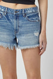 Hidden Denim Kenzie Mid Rise Fray Shorts Style HD4193-DK in Dark Blue;denim cut-offs; 
