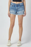 Hidden Denim Kenzie Mid Rise Fray Shorts Style HD4193-DK in Dark Blue;denim cut-offs; 