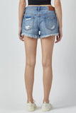 Hidden Denim Kenzie Mid Rise Fray Shorts Style HD4193-DK in Dark Blue;denim cut-offs; 