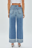 Hidden Denim Logan Medium Wash Cross-over waistband cuffed dad jean Style HD9198D-MD;cuffed wide leg jeans;crossover waist jeans;wide leg jeans; 
