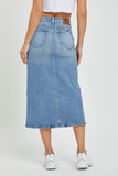 Hidden Denim Peyton Midi Skirt With Side Slit Style HD5122-ML in Medium Light Wash;Denim Midi Skirt;Slit Denim Midi Skirt;Hidden Denim Skirt;Fall Denim Midi Skirt; 
