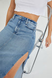Hidden Denim Peyton Midi Skirt With Side Slit Style HD5122-ML in Medium Light Wash;Denim Midi Skirt;Slit Denim Midi Skirt;Hidden Denim Skirt;Fall Denim Midi Skirt; 