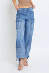Hidden Jeans Alyx Baggy Cargo Style HD9246B-M in Medium Blue; denim cargo jeans;baggy denim cargos;ankle tie denim cargo jean
