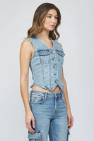 Hidden Jeans Rebel Fitted Denim Vest STyle HD148V-MD in Medium Wash;Fitted Denim VEst;Hidden Denim Vest; 