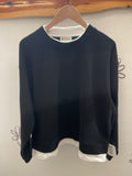 The Bfree Intentional Crew in black. A faux Layered Fleece sweatshirt styled and modeled at Bfree Warwick, NY