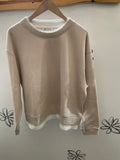 The Bfree Intentional Crew in stone. A faux Layered Fleece sweatshirt styled and modeled at Bfree Warwick, NY