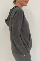 J Society Clothing Roxie Satin Pocket Hoodie style 20018 Gun00 in Gunmetal;  Satin Pocket Hoodie; Winter Leisure Style