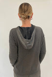 J Society Clothing Roxie Satin Pocket Hoodie style 20018 Gun00 in Gunmetal;  Satin Pocket Hoodie; Winter Leisure Style
