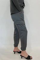 J Society Clothing Juno Satin Cargo Pant Style 6493 Gun00 in gunmetal;Satin Cargo Jogger Pant; 