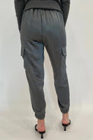 J Society Clothing Juno Satin Cargo Pant Style 6493 Gun00 in gunmetal;Satin Cargo Jogger Pant; 