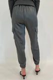 J Society Clothing Juno Satin Cargo Pant Style 6493 Gun00 in gunmetal;Satin Cargo Jogger Pant; 