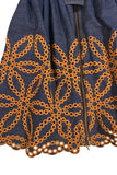 Lace the Label Marpessa Dress; Embroidered Denim Mini Dress Style M-8672 in Denim; Embroidered denim dress; Belted sleeveless embroidered denim fall dress