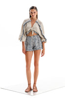 Lace the Label Lydia Top Style M1734 in Sand; Tie front resort top; Fringe Tie Front Top