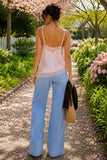 Lavalon Clothing Asymmetrical Satin Cami Top with Lace Trim Style ILT6943 in Light Pink;Intentionally Styled at bfree; Intentionally styled by bfree