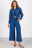 Lavender Brown Clothing Aiyana Top Style BPW8072 in Deep Blue; Deep Rich Blue Tie Front Resort Spring Linen Bland Top
