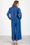 Lavender Brown Clothing Aiyana Top Style BPW8072 in Deep Blue; Deep Rich Blue Tie Front Resort Spring Linen Bland Top
