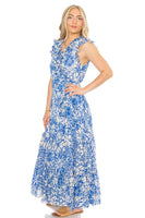 Lavender Brown Clothing Giselle Maxi Dress Style AYZ1901N25 in Blue and Ivory;Summer Wrap Dress;Maxi Wrap Dress;Lavender Brown Wrap Dress; 