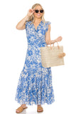 Lavender Brown Clothing Giselle Maxi Dress Style AYZ1901N25 in Blue and Ivory;Summer Wrap Dress;Maxi Wrap Dress;Lavender Brown Wrap Dress; 