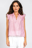 Lavender Brown Clothing Theodora Top Style BPW8021 in Rose. A feminine romantic pink ruffle cap sleeve V-Neck viscose spring summer blouse top