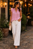 Lavender Brown Clothing Theodora Top Style BPW8021 in Rose. A feminine romantic pink ruffle cap sleeve V-Neck viscose spring summer blouse top styled with intention at bfree