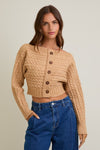 Le Lis Clothing Off-Shoulder Button Down Sweater Top Style BWT1289 in Beige; 