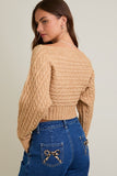 Le Lis Clothing Off-Shoulder Button Down Sweater Top Style BWT1289 in Beige; 