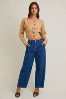 Le Lis Clothing Off-Shoulder Button Down Sweater Top Style BWT1289 in Beige; 