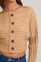 Le Lis Clothing Off-Shoulder Button Down Sweater Top Style BWT1289 in Beige; 