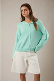 Le Lis Clothing Round Rolled Hemline Detail Thin Sweater Cardigan Style IEJ6194 in Mint; Mint Green Lightweight Cotton Spring Cardigan