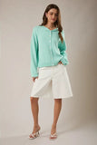 Le Lis Clothing Round Rolled Hemline Detail Thin Sweater Cardigan Style IEJ6194 in Mint; Mint Green Lightweight Cotton Spring Cardigan
